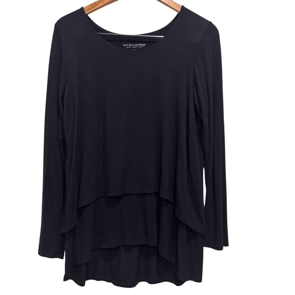 Soft Surroundings Perfect Layers Tiered Top Long Sleeve Split Back Black size Sm